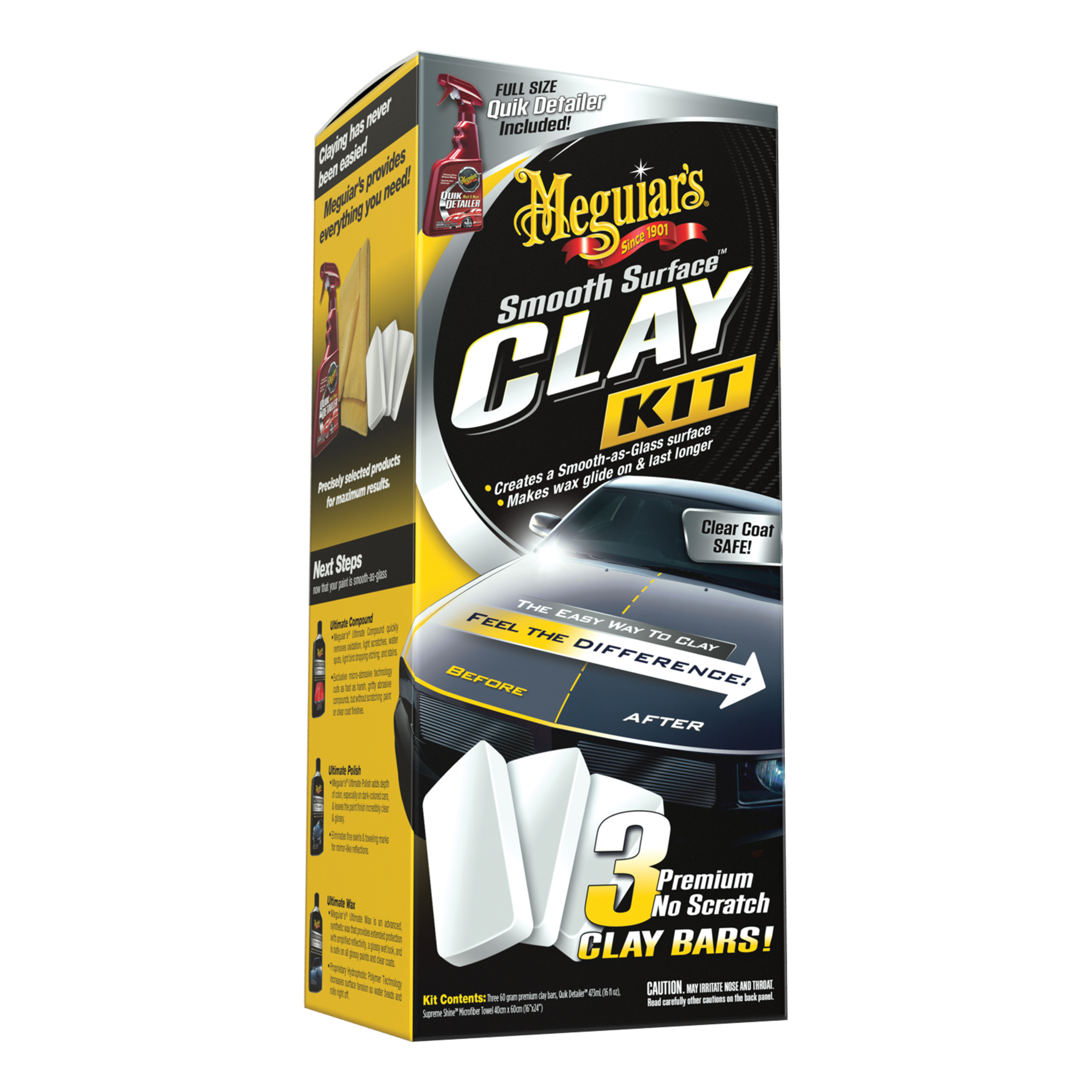 Meguiars G191700EU Smooth Surface Clay Kit 3x 60g Knete + 473ml Quik Detailer
